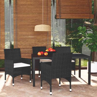 5-delige Tuinset met kussens poly rattan zwart