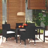 5-delige Tuinset met kussens poly rattan zwart