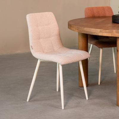 LABEL51 Eetkamerstoel Nino - Champagne - Boucle - Wit Metalen Frame