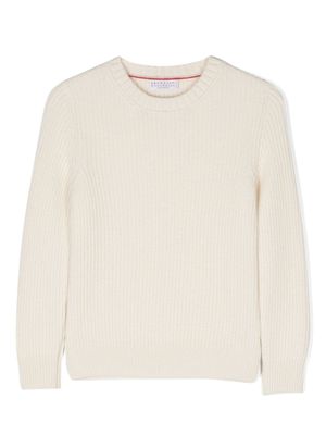 Brunello Cucinelli Kids pull en cachemire à design nervuré - Blanc
