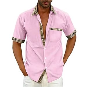 Voor heren Overhemd Zomer overhemd Overhemd met knopen Zwart Wit Blozend Roze Rood blauw Korte mouw Kleurenblok Geruit Strijkijzer Straat Casual Button-omlaag Kleding Sport Modieus Klassiek Lightinthebox