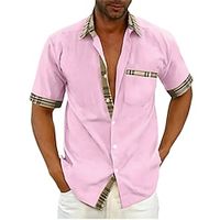 Voor heren Overhemd Zomer overhemd Overhemd met knopen Zwart Wit Blozend Roze Rood blauw Korte mouw Kleurenblok Geruit Strijkijzer Straat Casual Button-omlaag Kleding Sport Modieus Klassiek Lightinthebox - thumbnail