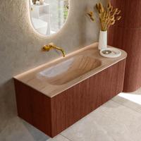 Badmeubel Mondiaz Kurve-Dlux | 115 cm | Meubelkleur Ruby | Wastafelkleur Saba | Solid surface | Wasbak linker zijde spoelbak | Zonder kraangat(en)
