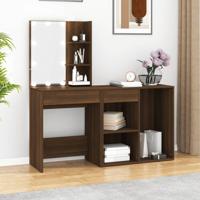 Kaptafel met kastjes LED bewerkt hout bruin eikenkleur