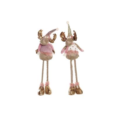 Kerstversiering DKD Home Decor Wit Roze Gouden Rendier 15 x 17 x 50 cm (2 Stuks)