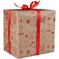 Cadeaupapier 30cm 200m 80gr/m bruin kraft Love rood