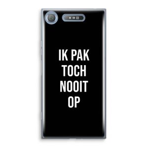 Ik pak nooit op - Zwart: Sony Xperia XZ1 Transparant Hoesje