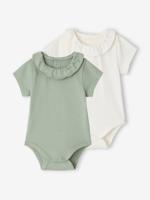 Set van 2 rompers voor baby met sierkraag met korte mouwen saliegroen