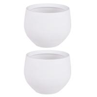 Mica Decorations Bloempot Boule - 2x stuks - wit - keramiek - 16 x 13 cm
