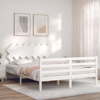 Bedframe met hoofdbord massief hout wit 140x190 cm