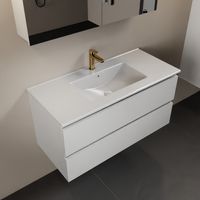 MONDIAZ AIVY 100cm badmeubel Talc, wastafel glanzend wit keramiek midden 1 kraangat met spiegelkast (M60102 - AI-M100TAMI - AI-C100TAMI)