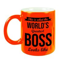 Worlds Greatest Boss cadeau mok / beker neon oranje 330 ml - feest mokken