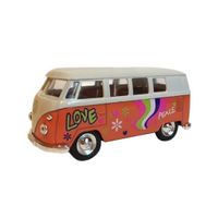 Oranje 1962 hippiebus met print speelgoedauto 15 cm