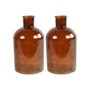 2x Stuks Countryfield Vaas - bruin - glas - apotheker fles vorm - D17 x H30 cm