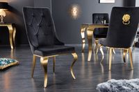 Elegante stoel MODERN BAROK zwart fluweel met gouden leeuwenkop - 42317