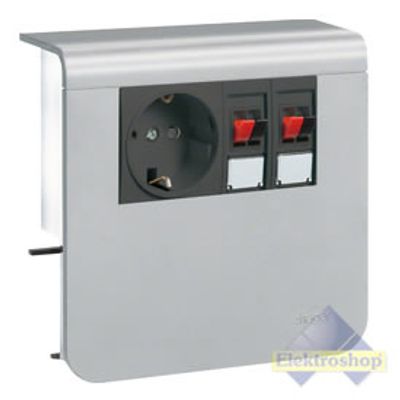 Hager plintgoot outlet stopcontact met dubbele luidsprekeraansluiting alu 55mm