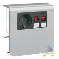 Hager plintgoot outlet stopcontact met dubbele luidsprekeraansluiting alu 55mm