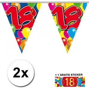 2x vlaggenlijn 18 jaar met gratis sticker