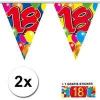 2x vlaggenlijn 18 jaar met gratis sticker