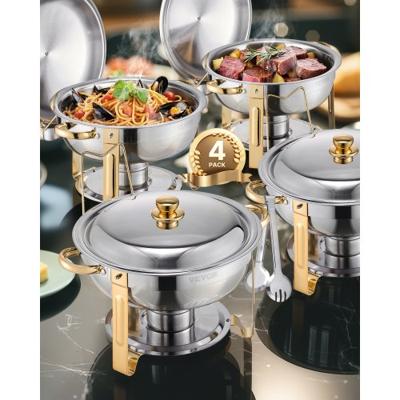 VEVOR Chafing Dish Set Buffet Bruiloft Voedselwarmer Roestvrij Staal 4.7L 4 stuks Goud