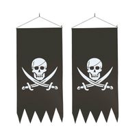 2x Zwarte piraten vlaggen met schedel 86 cm   -