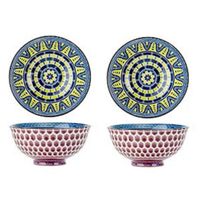 2x Oosterse soepkommen/serveerschalen blauw van porselein 12 cm rond