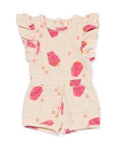 HEMA Babyjumpsuit Badstof Aardbeien Zand (zand)