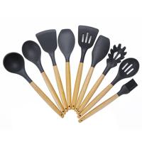kn020 9 in 1 A versie houten handvat siliconen non-stick spatel lepel keuken gereedschapset