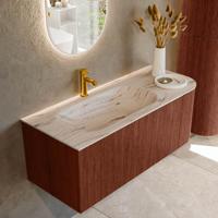 Badmeubel Mondiaz Kurve-Dlux | 115 cm | Meubelkleur Ruby | Wastafelkleur Nata | Solid surface | Wasbak linker zijde spoelbak | 1 kraangat
