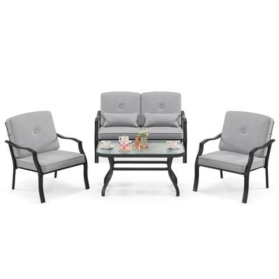 4-Delige Tuinmeubelset Terrasmeubels met Zit- Rug- en Taillekussens Zitgroep voor 4 Personen Tuinset Incl. 2 Stoelen Bank & Tafel