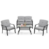 4-Delige Tuinmeubelset Terrasmeubels met Zit- Rug- en Taillekussens Zitgroep voor 4 Personen Tuinset Incl. 2 Stoelen Bank & Tafel