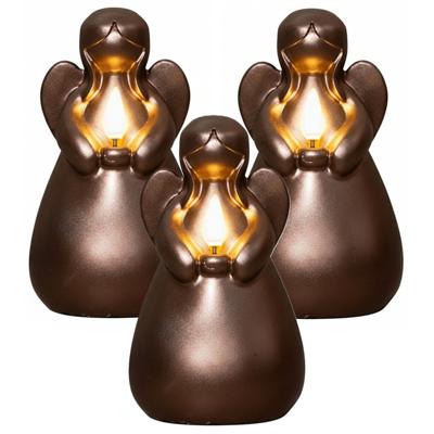 Anna's Collection LED kaars engel - 3x - brons - 14 x 8 cm - met timer - op batterijen - kerst