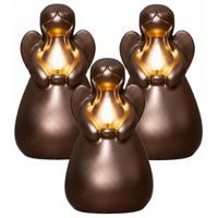Anna's Collection LED kaars engel - 3x - brons - 14 x 8 cm - met timer - op batterijen - kerst