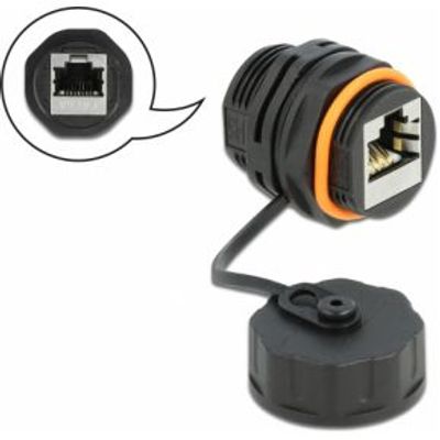 Delock 86695 Kabelconnector RJ45 jack naar RJ45 jack Cat.6A met beschermkap waterdicht