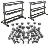 RS Sports Voordeelset Hexa dumbells l 1 t/m 30 kg + 2x dumbellrek 3 laags