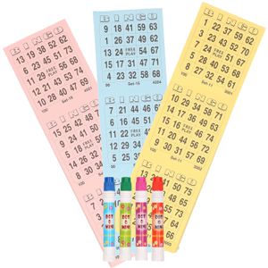 Bingo spel accessoires set nummers 1-75/150x bingokaarten/4x bingostiften   -