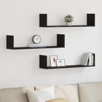 Wandplanken 3 stuks Zwart Eiken 80x18x18 cm Bewerkt Hout