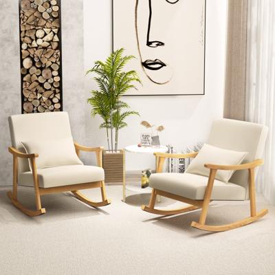 Schommelstoel met Hoge Rugleuning & Gevoerde Zitting Moderne Accentstoel Beige