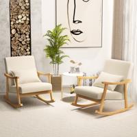 Schommelstoel met Hoge Rugleuning & Gevoerde Zitting Moderne Accentstoel Beige