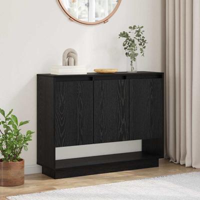 Dressoir met plank met de deur Zwart eiken 97 x 29 x 75 cm Bewerkt hout