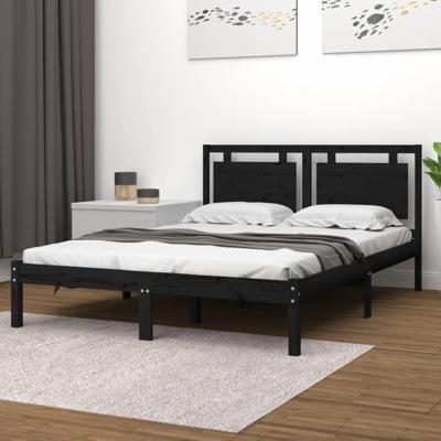 Bedframe massief hout zwart 200x200 cm