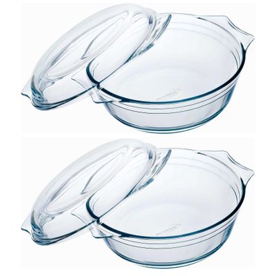 Set van 2x stuks ronde glazen ovenschalen met deksel 3 liter 23 x 11 cm Set van 2x stuks ronde glazen ovenschalen met deksel 3 liter 23 x 11 cm