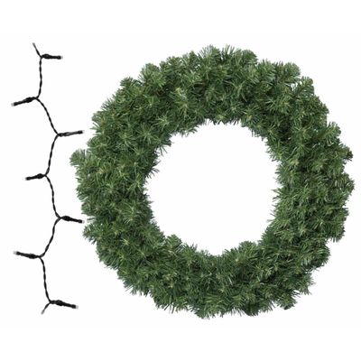 Groene kerstkrans/dennenkrans/deurkrans 50 cm inclusief warm witte verlichting
