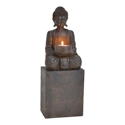 Kaarsenhouder Buddha van poly zwart (B/H/D) 12x35x9cm