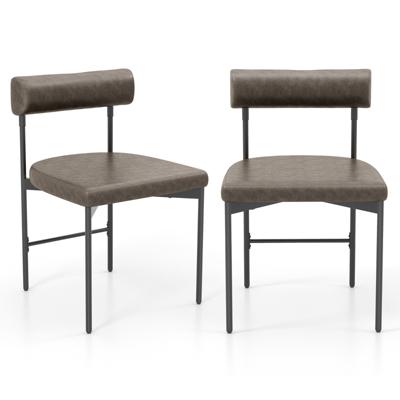 Set van 2 Eetkamerstoelen Keukenstoel van PVC-Leer met Gevoerde Rugleuning en U-Vormige Zitting Kuipstoel Woonkamerstoel Grijs