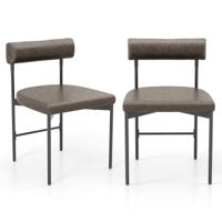 Set van 2 Eetkamerstoelen Keukenstoel van PVC-Leer met Gevoerde Rugleuning en U-Vormige Zitting Kuipstoel Woonkamerstoel Grijs