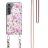 Samsung Galaxy S25 hoesje met rosegoud koord - Hortensia