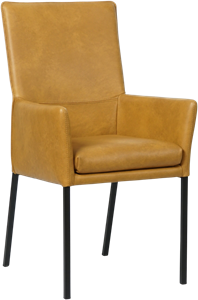 Cognac leren moderne eetkamerstoel Royal - poot vierkant zwart - Granada leer Amber (cognac leer)