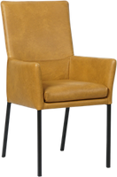 Cognac leren moderne eetkamerstoel Royal - poot vierkant zwart - Granada leer Amber (cognac leer)