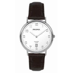 Prisma P.1002 Horloge Signature staal-leder zilverkleurig-zwart 36 mm